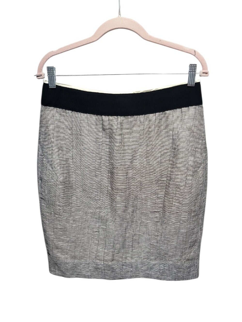 J.Crew Linen Blend Pencil Skirt NWT Gray Black Waist Trim Size 6